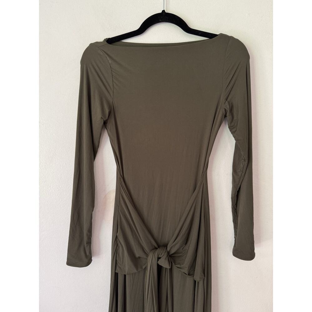 NWOT Naked Wardrobe Tie Waist Long Sleeve Maxi Dress Medium Green Stretchy - Picture 6 of 8